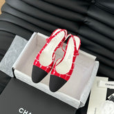 HIGH SLINGBACK IN CHERRY RED TWEED AND BLACK LAMBSKIN